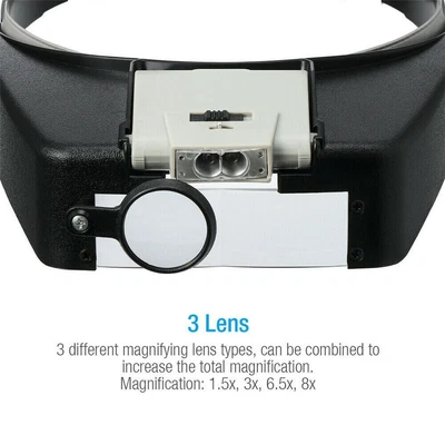 £6.40 • Buy Jeweler's Head Head-mounted Magnifying Glass LED Lighting Sunshade Magnifier Sma