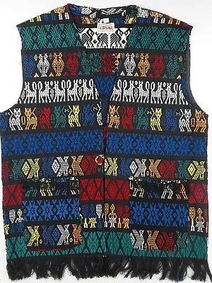 Vintage Aztec Southwestern Navajo Blanket Vest Size Medium LA Original Fringe M • $57.43