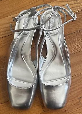 ZARA Block Heel Ankle Strap Shoes In SILVER  Sz 38 New Without Tags. Metallic. • $36