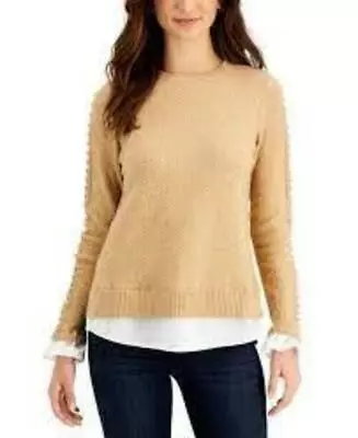 MSRP $69 Charter Club Womens Layered-Hem Waffle-Knit Sweater Beige Size Medium • $16.19