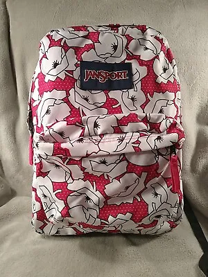 Jansport Superbreak Backpack Pink And White Floral Design $50 MSRP • £15.44