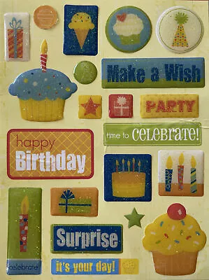 CELEBRATION Epoxy Dome Stickers(21pc) Paper Company•Birthday•Surprise •Wish•Cake • $3.29