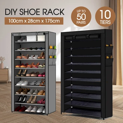 $26.99 • Buy Portable 10 Tier Shoe Rack Storage Cabinet Organiser Wardrobe Cover AU NEW