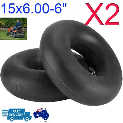 2x Ride On Mower Tyre Inner Tube 15 X 6.00 - 6 Bent Stem Metal Valve (TR87) ~ • $19.79