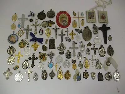 Huge Lot 80+ Catholic Christian Religious Medals Charms Cross Crucifix Vintage • $49.99