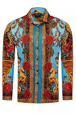 BARABAS Men's Rhinestone Floral Unicorn Long Sleeve Shirts 3SPR418 • $185