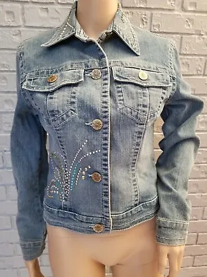 V Cristina Jacket Blue Jean Denim Stud Rhinestone Women's Coat Size Small • $19.99