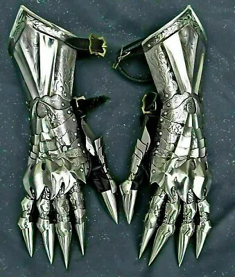 Halloween Viking Gauntlet Gloves Pair Accents Knight Crusader Armor Steel Gloves • $136