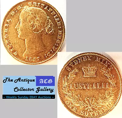 Antique⌛1867 GOLD AUSTRALIA SOVEREIGN 🪙Young Queen Victoria🪙Sydney Mint🪙Unc • $520