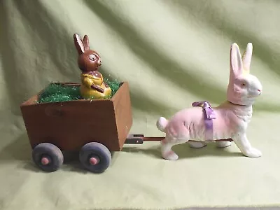 Vintage German Easter Bunny Rabbit Cart - Germany Candy Container • $198