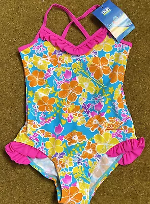 Zoggs Girl's Seaside Frill Swimsuit / Swimming Costume. 3-4 Years NWT • £5