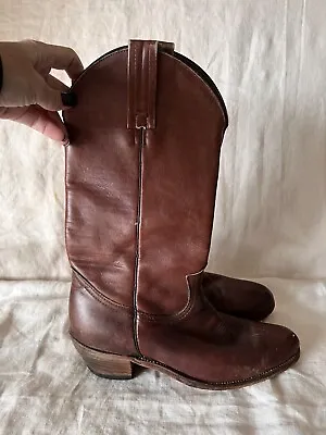 FRYE Mens Vtg T Brown Leather Cowboy Western Boots Sz 6.5  • $55