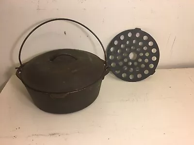 Vintage 4 Quart Cast Iron Dutch Over Kettle Pot With Trivet Unmarked • $79.95