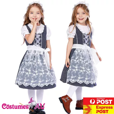 Girls Oktoberfest Beer Maid Costume Blue Kids Child German Bavarian Fancy Dress • $39.99