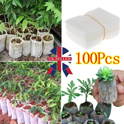 £4.98 • Buy 100Pcs Biodegradable Plant Grow Nursery Bag Seedling Seed Non-Woven Pots Kit HOT