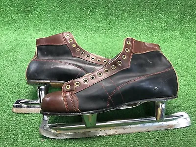 Vintage Nestor Johnson High Speed Racing Ice Skates SZ 12 Black Brown Leather • $67.40