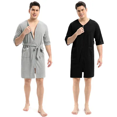 Men Bathrobe Short Sleeve Night Gown Robe V-neck Absorbent Tee Pajama Spa Robe • $14.44