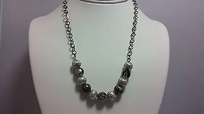 $29 • Buy Genuine Black Rutilated Quartz & Diamond Cut Silver Bead Silver Necklace 18 Inch