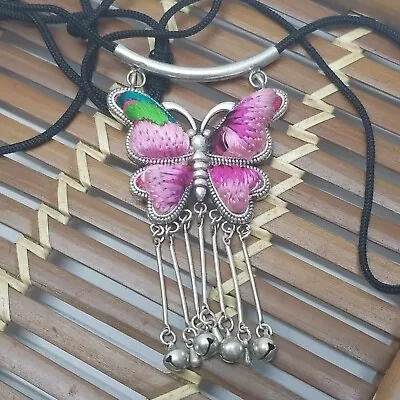 Vintage Hand Embriodery Butterfly Lucky Charm Pendant Miao Silver Hmong Tribal • $19.99