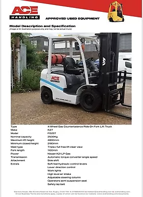 Container Spec 2.5t Capacity Gas Forklift Hire-£72.50 Buy-£9995 HP-£49.91 AH1788 • £9995