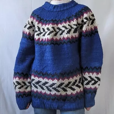 Vintage 90s Handmade Amano Pachamama Style Chunky Knit Patterned Jumper Size XL • £50