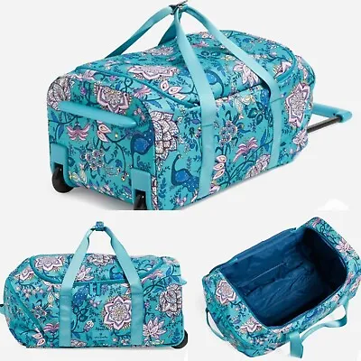 VERA BRADLEY Lighten Up Wheeled Rolling Carry-On Luggage Bag Peacock Garden Blue • $170