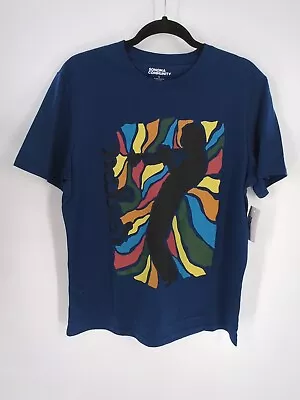 Sonoma Mens Large Miles Davis Shirt Blue Colorful Design Cotton Blend • $16.99