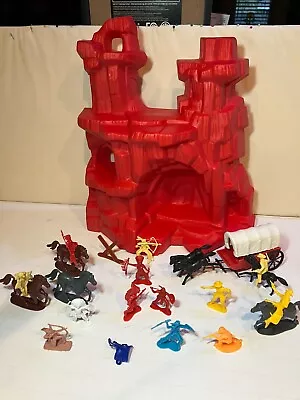 Vintage 1980's Dinosaur Mountain Playset Castle Indians Cowboys Horses Timmee • $20