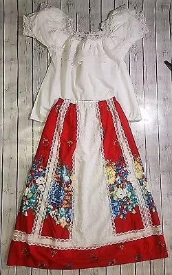 VTG Tumbleweeds Maxi Skirt + Blouse Floral Boho Prairie Size M/L Mexican Cinco D • $50