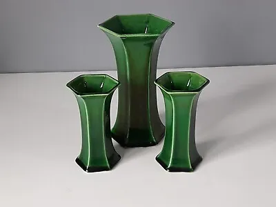 Wardle Green Lustre Trio Of Vases - Good Condition - C1924 - Tallest 16.5 Cm • £25