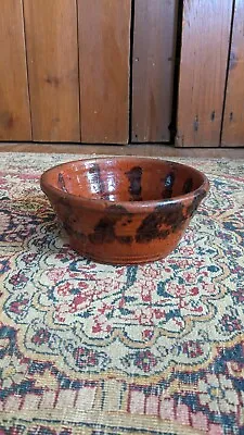 Sweet Antique Early Stoneware PA Redware Crock Bowl Manganese Glaze 7  • $145
