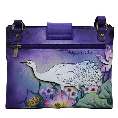 Womens Anuschka Leather Hand Painted RFID Organizer Travels Cross Body Handbag • £249.99