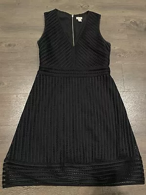 J Crew Dress Womens 4 Black Textured Eyelet  Fit & Flare Small Zipper Sleeveless • $12.99