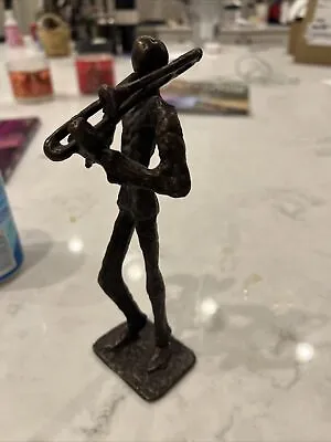 Vintage Art Metal Statue Jazz Musician Trombone Sculpture Music 7.5  • $19.95