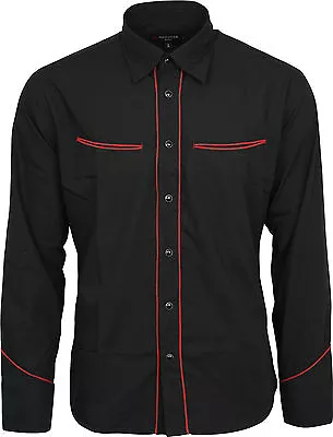 Relco Plain Black Western Cowboy With Red Piping Long Sleeved Shirt • £44.99