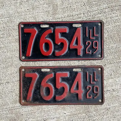 1929 Illinois License Plate Pair 7654 Low Number YOM DMV Clear Ford Model A • $237.79