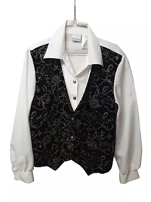 Vtg Bobbie Brooks Womens Top With Attached Vest. Size Large. Granny With Sparkle • $12.99