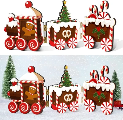 $21.89 • Buy Christmas Train Table Top Decor Christmas Wooden Decoration Indoor Triple Foldin