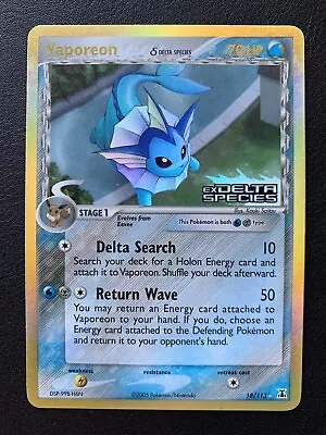 2005 Pokémon EX Delta Species Vaporeon 18/113 Reverse Holo Stamped LP Light Play • $75