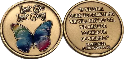 $12.08 • Buy Let Go Let God Butterfly Color AA Medallion Willingness Sobriety Chip Coin