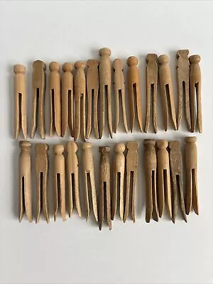 Vintage Lot Of 25 Wooden Clothes Pins 3 1/2 - 4 Inches Tall Used Condition • $4