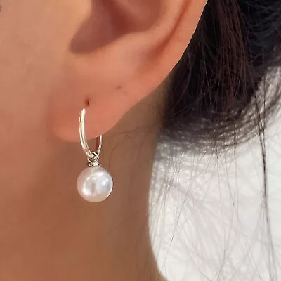 $19.95 • Buy 925 Sterling Silver Pearl Earrings Elegant Drop Dangle Hoop Huggie Wedding 8mm