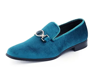 Amali Velvet Tuxedo Mens Formal Slip On Loafers W/ Matching Lion Head Piece • $79.99