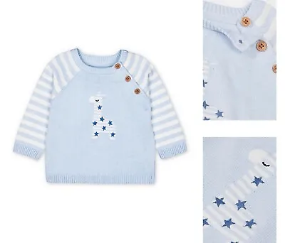 Baby Boys Knitted Jumper Blue Cute Giraffe MOTHERCARE Striped Sweater Top BNWT • £3.95