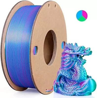 Silk PLA 3D Printer Filament Triple Tri Colors(rose Red+sky Blue+green)250g • $13.99