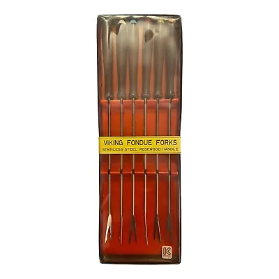 NOS New Vintage Viking Fondue Forks Knobler Stainless Steel Rosewood Handle 6pc • $12.50