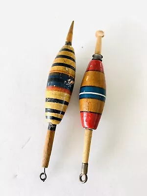 2 Vintage Wood Fishing Floats Bobbers • $38