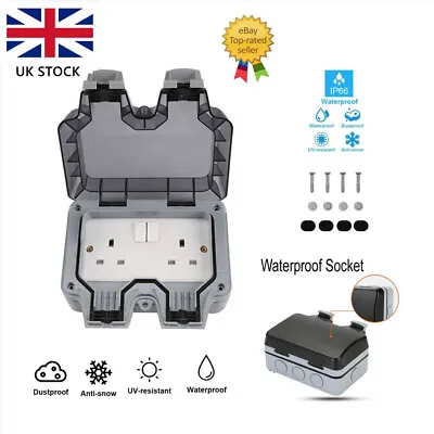 £10.99 • Buy IP66 Waterproof Outdoor 13A 2 Gang Storm Switched Twin Double Socket Outside Use