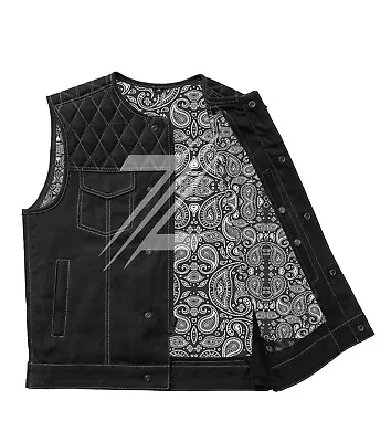 Diamond Quilted Motorcycle Black Vests Men's Denim Bikers Classic Handmade Vest • $135