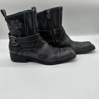 Men's Mark Nason Rock Lives Italy Ankle Boots Biker Size 12 Gray Leather Dragon • $200